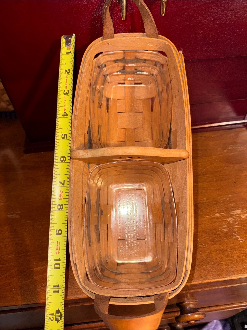 Vintage Loungaberger Handwoven Wood Basket Organizer in Light Brown